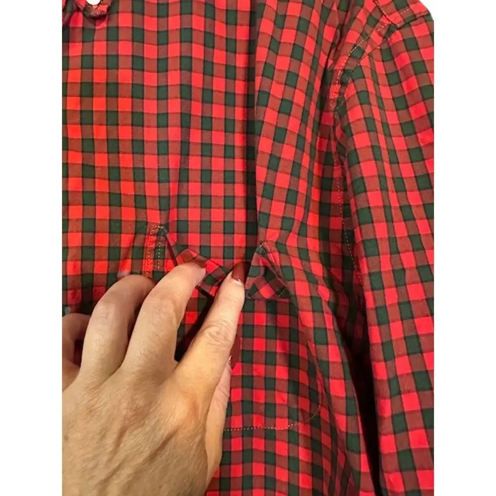 J. Crew Red Green Plaid Long Sleeve Collared Cotton Button Down Shirt Men Sz XL